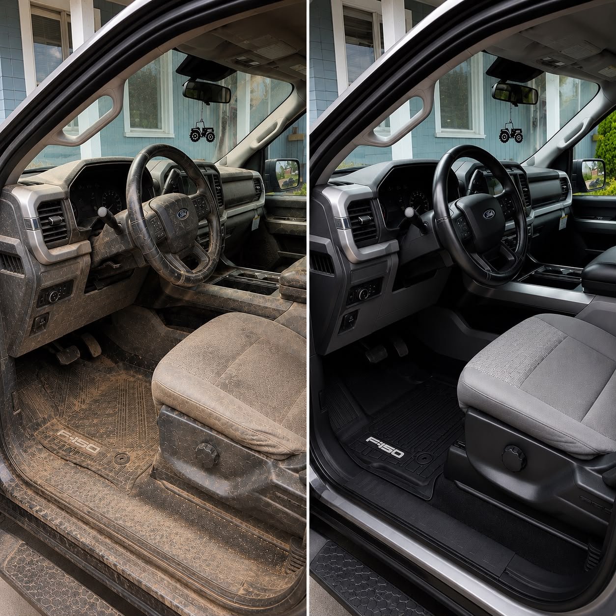 Before and after — Ford F-150 interior deep cleaning by PG Elite Customs
